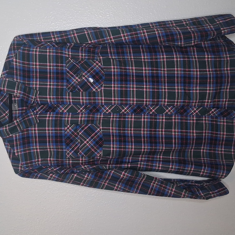Eddie Bauer Green Blue Plaid Button Up Long Sleeve Chest Pockets Soft Flannel M